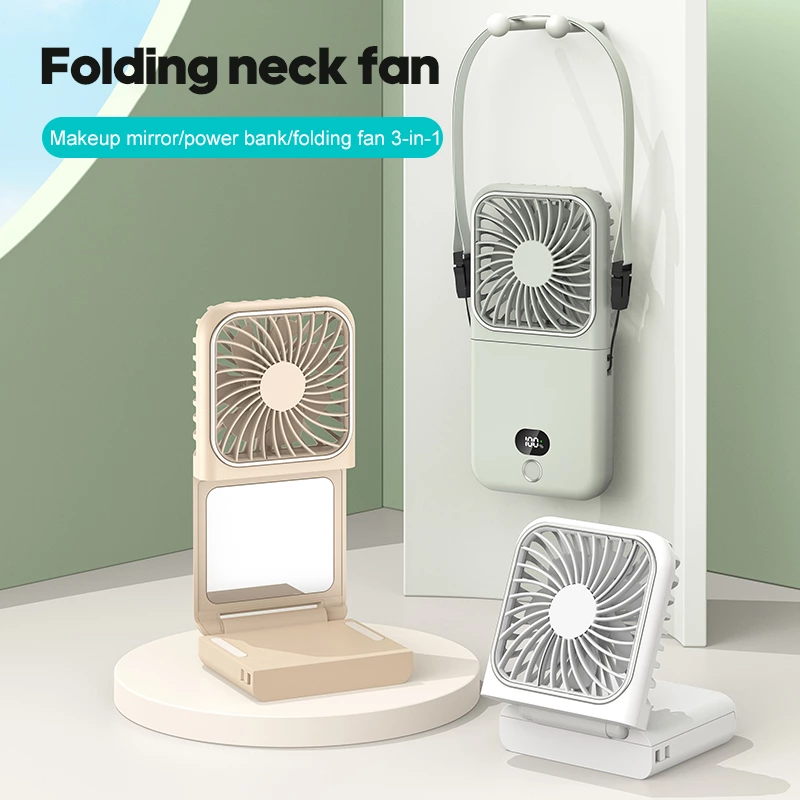 Silent natural wind 2500 mAh foldable neck hanging fan, suitable for office and outdoor scenes